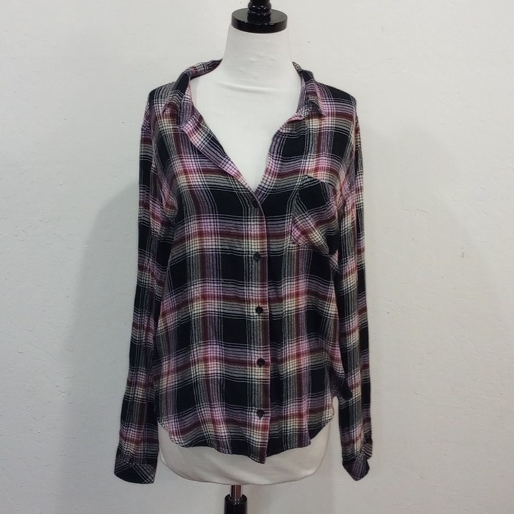 Anthropologie Cloth And Stone Soft Plaid Flannel Button Up Shirt, Size L